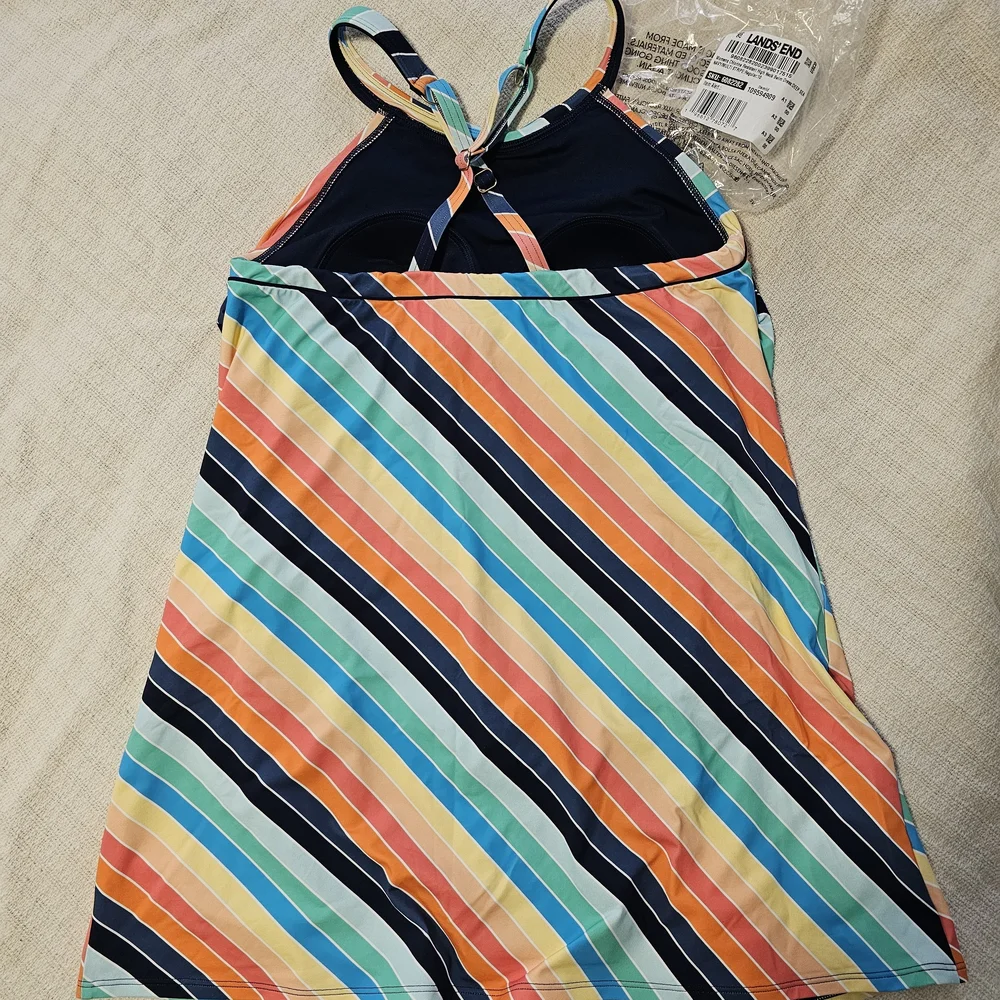 Lands' End Colorful Diagonal Stripe Women's Tunic Swim Dress - Picture 2 of 3